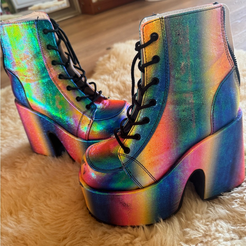 Holographic Demonia  Rainbow Platform Boots